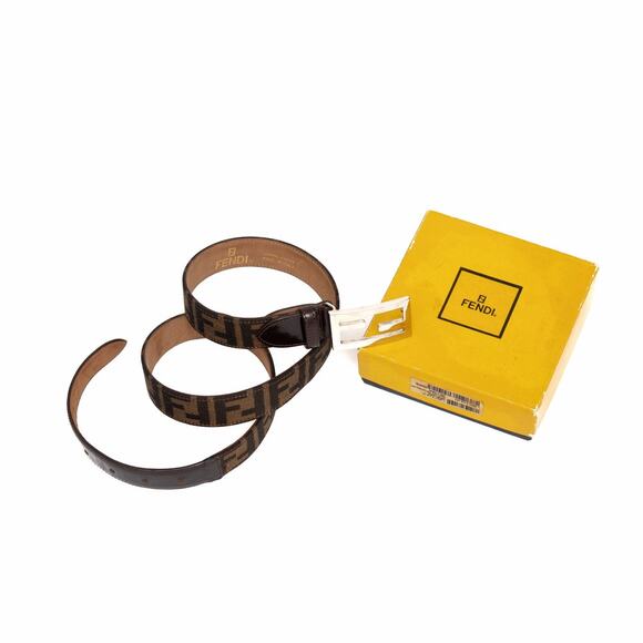 VTG FENDI Zucca FF Monogram Logo Buckle Brown Canvas Leather Belt Size 40/100 main image 11